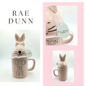 Rae Dunn Easter Bunny "Cotton Tail Cutie" Pink Mug With Bunny Lid